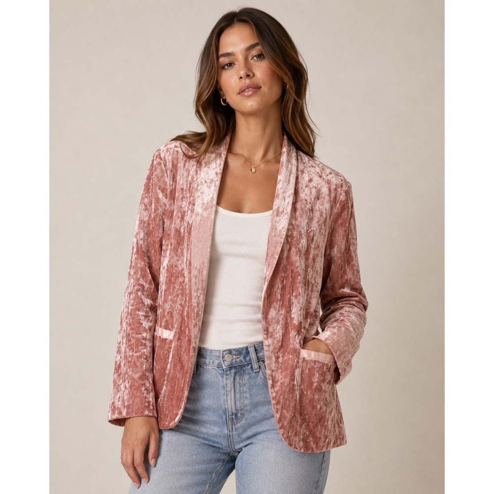 Venus Crushed Velvet Blazer Jacket Pink Coquette Soft Glam Romantic Boho Sz 4